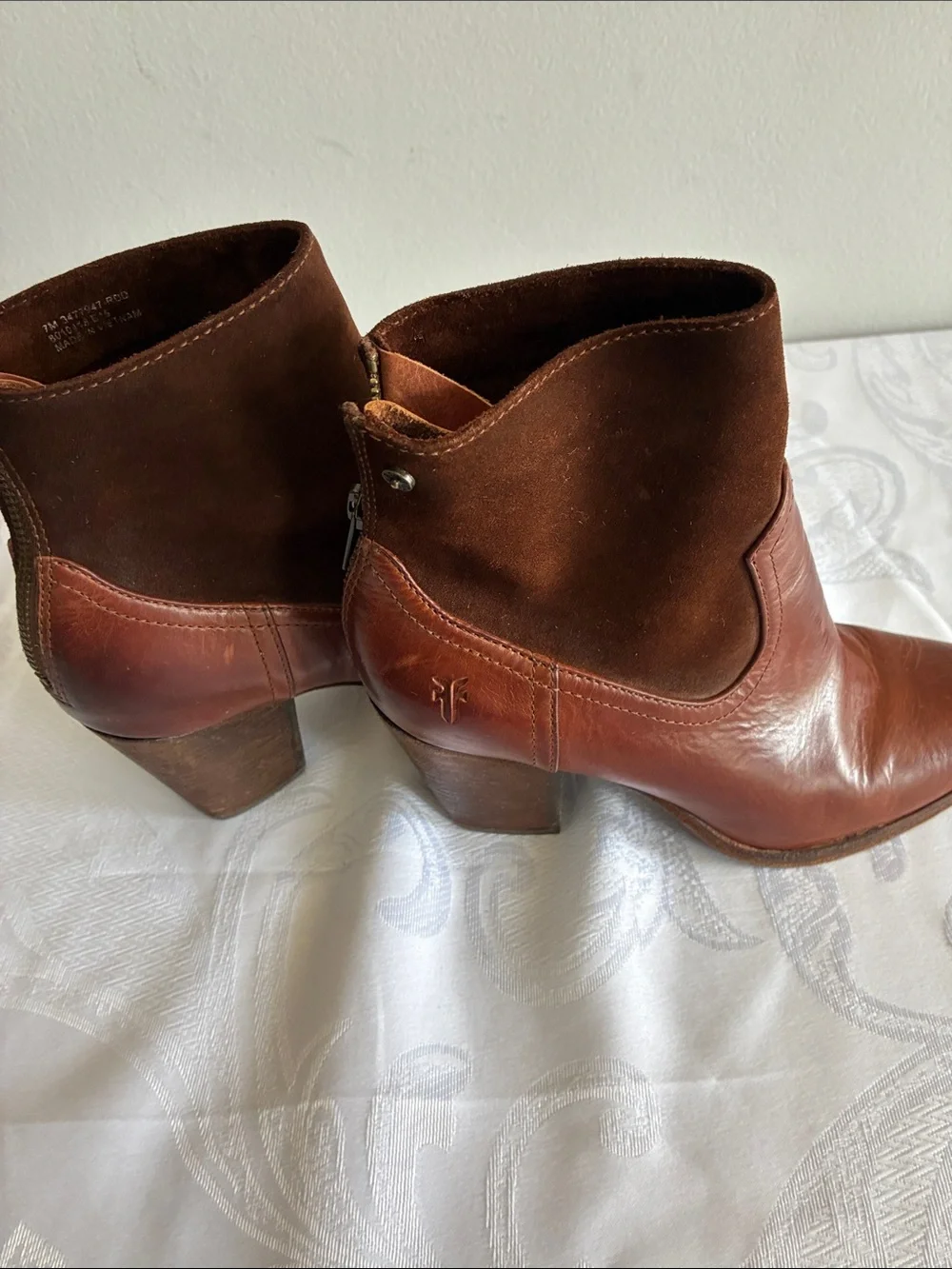 Frye Brown Leather & Suede Ankle Booties